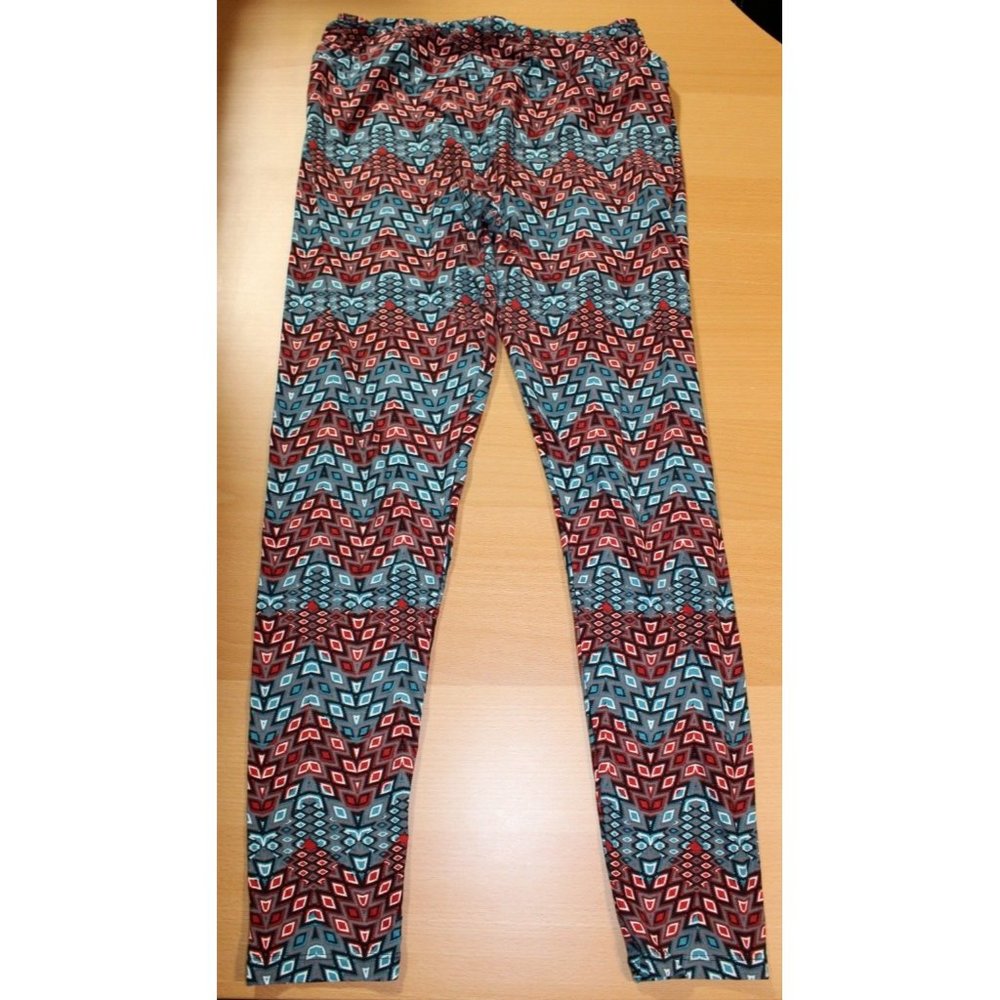 Womens Juniors Lularoe High Waist leggings Tall & Curvy Diamond Print Red / Blue